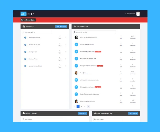 Affinity server owner dashboard