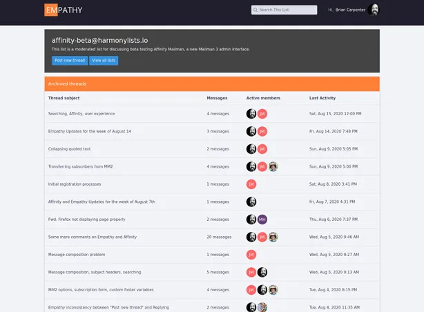Empathy list page