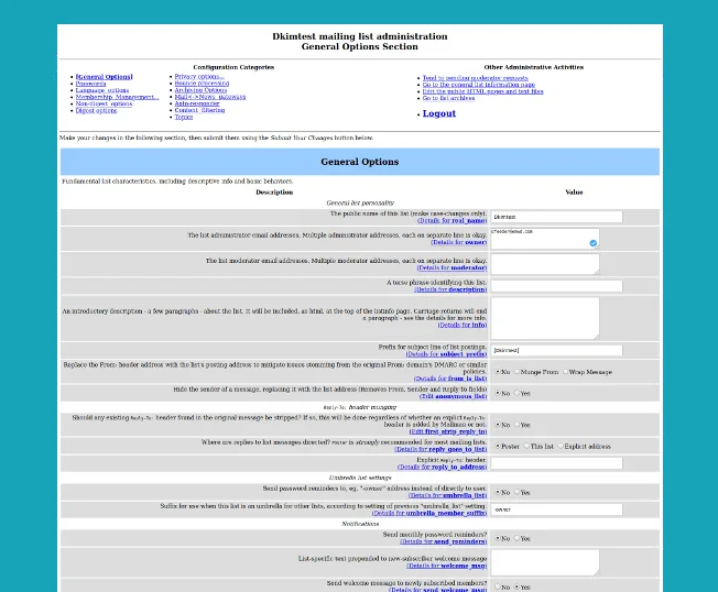 Mailman 2 administration interface